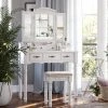 VASAGLE Schminktisch »RDT60WT RDT60BK«, Frisiertisch, Kosmetiktisch mit 3-teiliger Klappspiegel,mit Hocker Schwarz, Weiß 1 VASAGLE Schminktisch »RDT60WT RDT60BK«, Frisiertisch, Kosmetiktisch mit 3-teiliger Klappspiegel,mit Hocker Schwarz, Weiß -Vasagleaus Geschaft 02855dfa 6f31 4c9a ac0e d52c70ddaf47