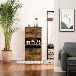 VASAGLE Schuhschrank »LBC03« Schuhregal mit 3 Klappen und Ebenen, perfekt für schmale Flure, 60 x 24 x 120 cm (L x B x H) Eichenfarben, Vintage, Wei&szlig; -Vasagleaus Geschaft 05b62a62 5ea0 41f6 882a 2e9e2ac38dd2