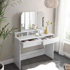 VASAGLE Schminktisch »RDT115W01«, Frisiertisch, Kosmetiktisch mit Klappspiegel und 2 Schubladen, mit 3 offenen Fächern