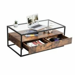 VASAGLE Couchtisch »LCT31BX«, Sofatisch mit 2 Schubladen, gehärtetes Glas, stabil, Wohnzimmer, Lounge, 106 x 57 x 45 cm, vintage -Vasagleaus Geschaft 0ac3a795 6625 4f19 93d5 1334d688503f
