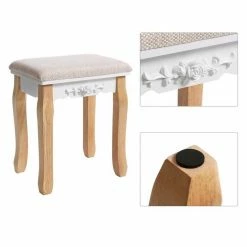VASAGLE Schminktisch »RDT25WT/BK/K«, Frisiertisch, Kosmetiktisch, mit Spiegel ohne Rahmen, Polsterhocker, Massivholzbeinen Schwarz, Weiß-Natur, Weiß 32 VASAGLE Schminktisch »RDT25WT/BK/K«, Frisiertisch, Kosmetiktisch, mit Spiegel ohne Rahmen, Polsterhocker, Massivholzbeinen Schwarz, Weiß-Natur, Weiß -Vasagleaus Geschaft 0b987fa6 8830 4d03 b232 4be6d8171d4f