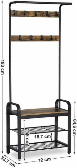 VASAGLE Garderobenständer »HSR40B«, Kleiderständer mit 9 Haken, Schuhregal mit 3 Ablagen und stilvollen Griffen, 183 cm hoch, Industrie-Design Grau, Vintage, Wei&szlig; -Vasagleaus Geschaft 0c59b63b 666e 45a0 a259 12db7380ef46