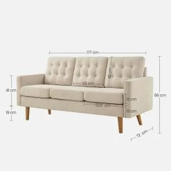 VASAGLE 3-Sitzer »LCS101«, Couch fürs Wohnzimmer, Polyester, 177 x 72 x 86 cm (L x B x H) Beige, Grau -Vasagleaus Geschaft 0cbf0cfb 3847 484d b2a4 a5d863a17456