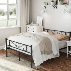 VASAGLE Metallbett »RMB061 RMB063«, Einzelbett, Doppelbett, mit Lattenrost und Bettgestell, für kleine Räume, Gästebett Schwarz, Wei&szlig; -Vasagleaus Geschaft 0da7d196 9ed4 4355 bffc 298ffdb61d88