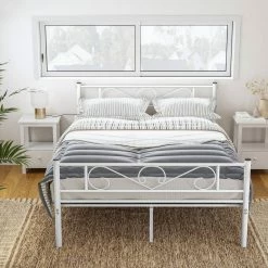 VASAGLE Metallbett »RMB061 RMB063«, Einzelbett, Doppelbett, mit Lattenrost und Bettgestell, für kleine Räume, Gästebett Schwarz, Wei&szlig; -Vasagleaus Geschaft 10679eb2 dda0 4dbf 999e 27f4f5bb1558