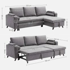 VASAGLE Schlafsofa »LCS801«, Bettsofa mit Stauraum, Ecksofa, mit Becherhalter, einfache Montage, 223 x 142 x 88 cm (L x B x H), modern Dunkelgrau, Hellgrau -Vasagleaus Geschaft 10e79658 ef9b 418b 91c4 eabfe211f36a