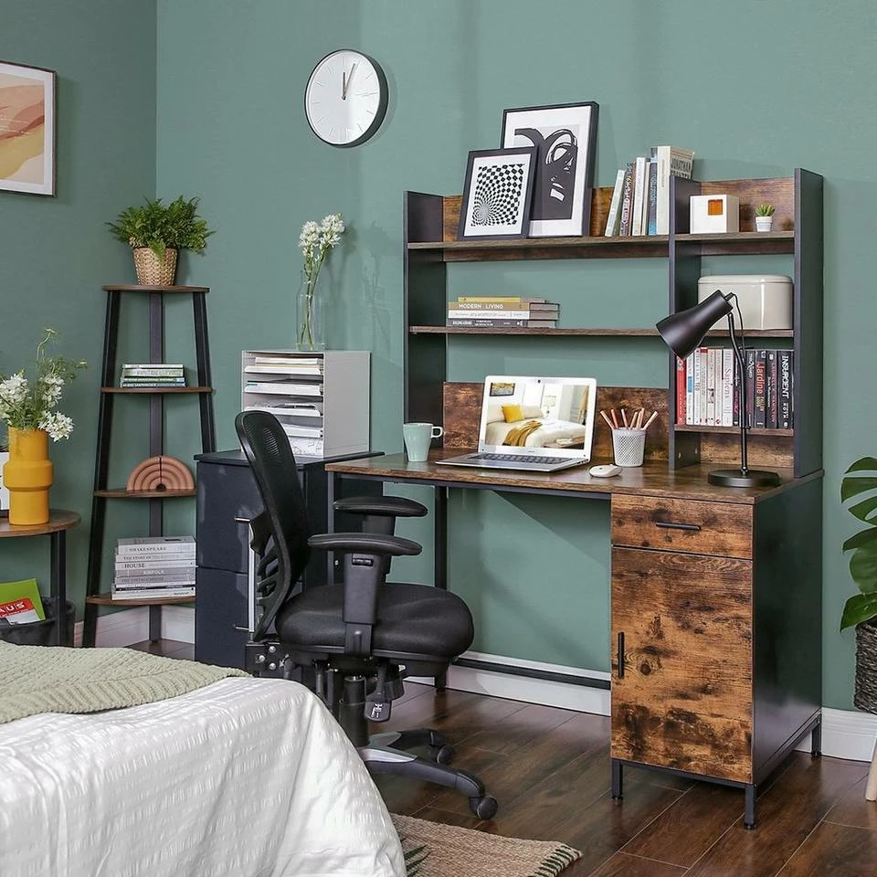 VASAGLE Computertisch »LWD65X«, Schreibtisch mit Regalaufsatz, mit Schrank und Schublade, vintagebraun-schwarz 5 VASAGLE Computertisch »LWD65X«, Schreibtisch mit Regalaufsatz, mit Schrank und Schublade, vintagebraun-schwarz – Bild 3