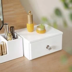 VASAGLE Schminktisch »RDT25WT/BK/K«, Frisiertisch, Kosmetiktisch, mit Spiegel ohne Rahmen, Polsterhocker, Massivholzbeinen Schwarz, Weiß-Natur, Weiß 31 VASAGLE Schminktisch »RDT25WT/BK/K«, Frisiertisch, Kosmetiktisch, mit Spiegel ohne Rahmen, Polsterhocker, Massivholzbeinen Schwarz, Weiß-Natur, Weiß -Vasagleaus Geschaft 1673f883 4943 4f84 82af 523d737a1869