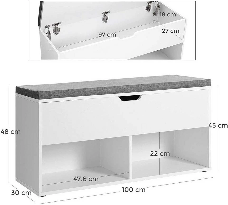 VASAGLE Schuhbank »LHS21WT«, Sitzbank, 2 offene Fächer, weiß 6 VASAGLE Schuhbank »LHS21WT«, Sitzbank, 2 offene Fächer, weiß – Bild 4