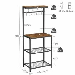 VASAGLE Standregal »KKS021B01«, Küchenregal mit Metallrahmen, 4 Ablagen aus Holz, mit 12Haken, für Flur, Küche, vintage -Vasagleaus Geschaft 1b3593df cf25 437e 9ca0 9baa1194338c