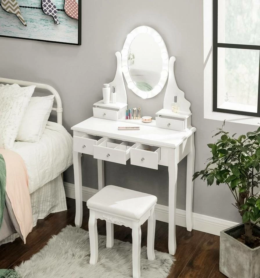 VASAGLE Schminktisch »RDT09WL«, Frisiertisch, Kosmetiktisch mit Beleuchtung, mit Spiegel und Hocker, 5 Schubladen 3 VASAGLE Schminktisch »RDT09WL«, Frisiertisch, Kosmetiktisch mit Beleuchtung, mit Spiegel und Hocker, 5 Schubladen