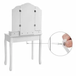 VASAGLE Schminktisch »RDT28K RDT28WT«, Frisiertisch, Kosmetiktisch mit Klappspiegel und 5 Schubladen, mit Hocker Natur, Weiß -Vasagleaus Geschaft 227aefa5 4290 46c4 bc91 512cdd97c04c