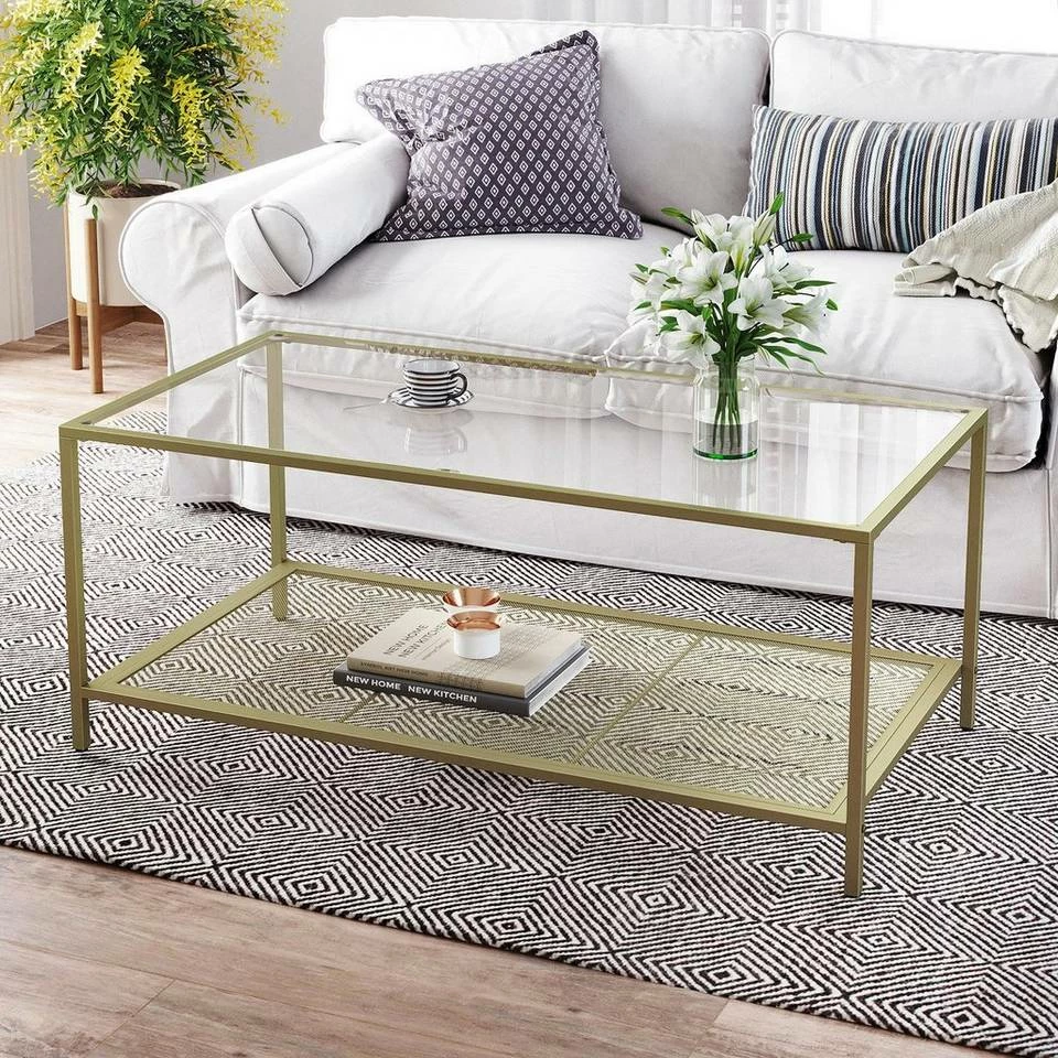 VASAGLE Couchtisch »LGT031A01«, Sofatisch, Beistelltisch, mit Hartglas und engmaschiger Gitterablage, aus Metallgestell, Gold-Transparent 3 VASAGLE Couchtisch »LGT031A01«, Sofatisch, Beistelltisch, mit Hartglas und engmaschiger Gitterablage, aus Metallgestell, Gold-Transparent