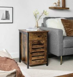 VASAGLE Nachtschrank »LET063B01« Beistelltisch mit Lamellentür, Industrie-Design, vintage