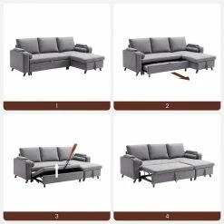 VASAGLE Schlafsofa »LCS801«, Bettsofa mit Stauraum, Ecksofa, mit Becherhalter, einfache Montage, 223 x 142 x 88 cm (L x B x H), modern Dunkelgrau, Hellgrau -Vasagleaus Geschaft 2e656938 765b 4c11 b060 4d0075e1ee5d