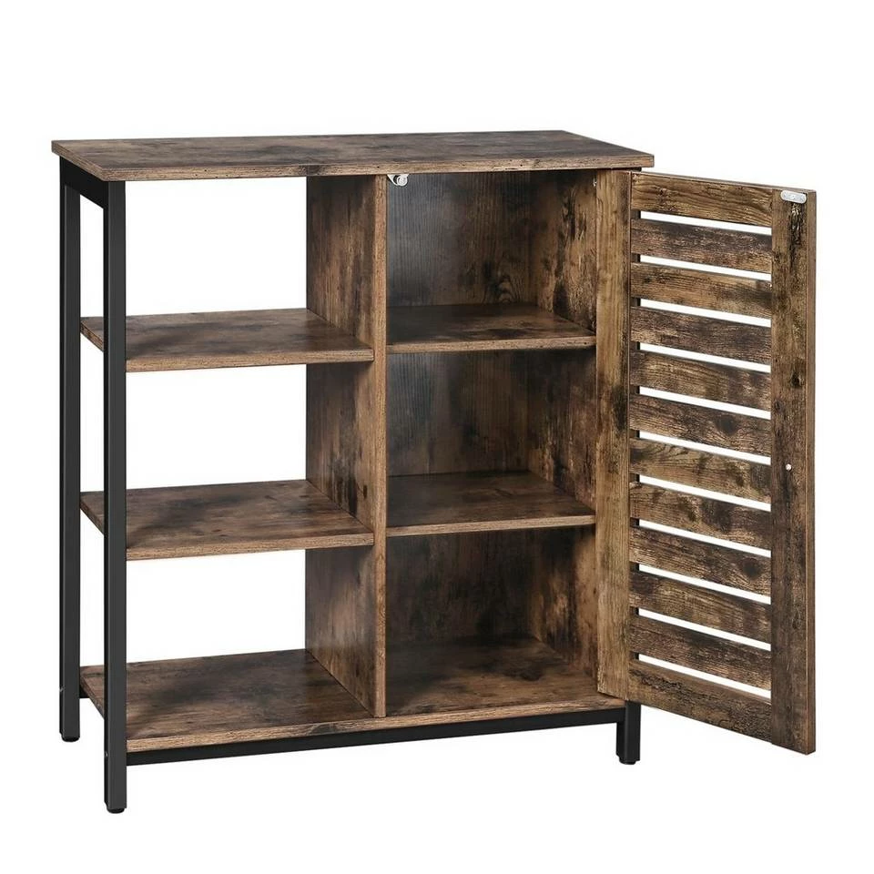 VASAGLE Sideboard »LSC74BX LSC74GD«, Küchenschrank mit 3 offenen Ablagen, Stahlgestell, vintage Braun 4 VASAGLE Sideboard »LSC74BX LSC74GD«, Küchenschrank mit 3 offenen Ablagen, Stahlgestell, vintage Braun – Bild 2