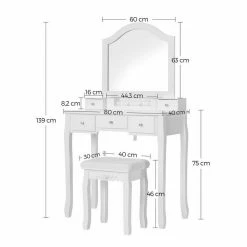 VASAGLE Schminktisch »RDT175W01«, Frisiertisch, Kosmetiktisch mit gepolsterter Hocker, 5 Schubladen, weiß -Vasagleaus Geschaft 324f3369 23d3 46b3 8727 1436564c5d26
