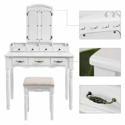 VASAGLE Schminktisch »RDT60WT RDT60BK«, Frisiertisch, Kosmetiktisch mit 3-teiliger Klappspiegel,mit Hocker Schwarz, Weiß 23 VASAGLE Schminktisch »RDT60WT RDT60BK«, Frisiertisch, Kosmetiktisch mit 3-teiliger Klappspiegel,mit Hocker Schwarz, Weiß -Vasagleaus Geschaft 32c23d94 43c5 45d1 94fe 2deccf0bdf69