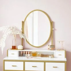 VASAGLE Schminktisch »RVT006A10/B01«, Frisiertisch, Kosmetiktisch, mit Hocker, mit ovalem Spiegel und 5 Schubladen Vintagebraun-Schwarz, Weiß-goldfarben 32 VASAGLE Schminktisch »RVT006A10/B01«, Frisiertisch, Kosmetiktisch, mit Hocker, mit ovalem Spiegel und 5 Schubladen Vintagebraun-Schwarz, Weiß-goldfarben -Vasagleaus Geschaft 341e29d3 9084 47c5 bae2 b1fe31d1afc8