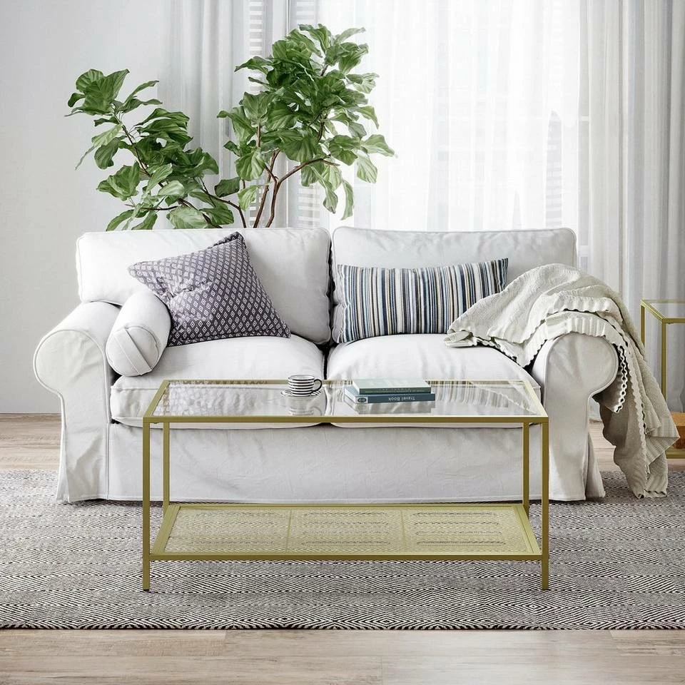 VASAGLE Couchtisch »LGT031A01«, Sofatisch, Beistelltisch, mit Hartglas und engmaschiger Gitterablage, aus Metallgestell, Gold-Transparent 4 VASAGLE Couchtisch »LGT031A01«, Sofatisch, Beistelltisch, mit Hartglas und engmaschiger Gitterablage, aus Metallgestell, Gold-Transparent – Bild 2