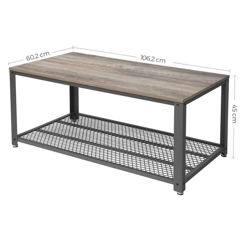 VASAGLE Couchtisch »LCT61«, Fernsehtisch mit großer Ablage, rautenförmiges Gitter, schwarzes Gestell, 106,2 x 60,2 x 45 cm Grau, Vintage 16 VASAGLE Couchtisch »LCT61«, Fernsehtisch mit großer Ablage, rautenförmiges Gitter, schwarzes Gestell, 106,2 x 60,2 x 45 cm Grau, Vintage – Bild 14