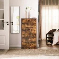 VASAGLE Schuhschrank »LBC03« Schuhregal mit 3 Klappen und Ebenen, perfekt für schmale Flure, 60 x 24 x 120 cm (L x B x H) Eichenfarben, Vintage, Wei&szlig; -Vasagleaus Geschaft 397c5e52 f537 49ca 95f5 ada452156a22