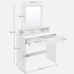 VASAGLE Schminktisch »RDT114W01«, Frisiertisch,Kosmetiktisch mit Spiegel und Glühbirnen, mit 2 Schubladen,weiß 19 VASAGLE Schminktisch »RDT114W01«, Frisiertisch,Kosmetiktisch mit Spiegel und Glühbirnen, mit 2 Schubladen,weiß -Vasagleaus Geschaft 39cb4315 9dcf 4a38 8c37 c8e440fd31b4