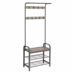 VASAGLE Garderobenständer »HSR40B«, Kleiderständer mit 9 Haken, Schuhregal mit 3 Ablagen und stilvollen Griffen, 183 cm hoch, Industrie-Design Grau, Vintage, Wei&szlig; -Vasagleaus Geschaft 39e22db4 9019 4216 aed7 e7ca1cd7ec75