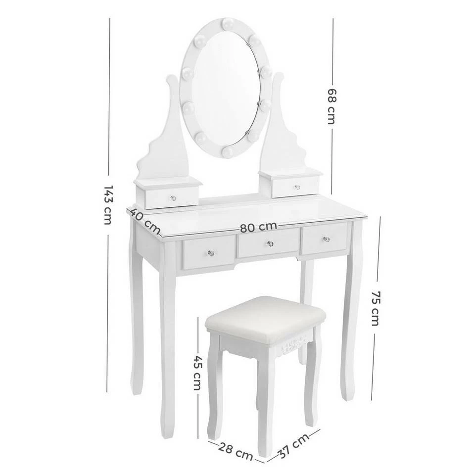 VASAGLE Schminktisch »RDT09WL«, Frisiertisch, Kosmetiktisch mit Beleuchtung, mit Spiegel und Hocker, 5 Schubladen 9 VASAGLE Schminktisch »RDT09WL«, Frisiertisch, Kosmetiktisch mit Beleuchtung, mit Spiegel und Hocker, 5 Schubladen – Bild 7