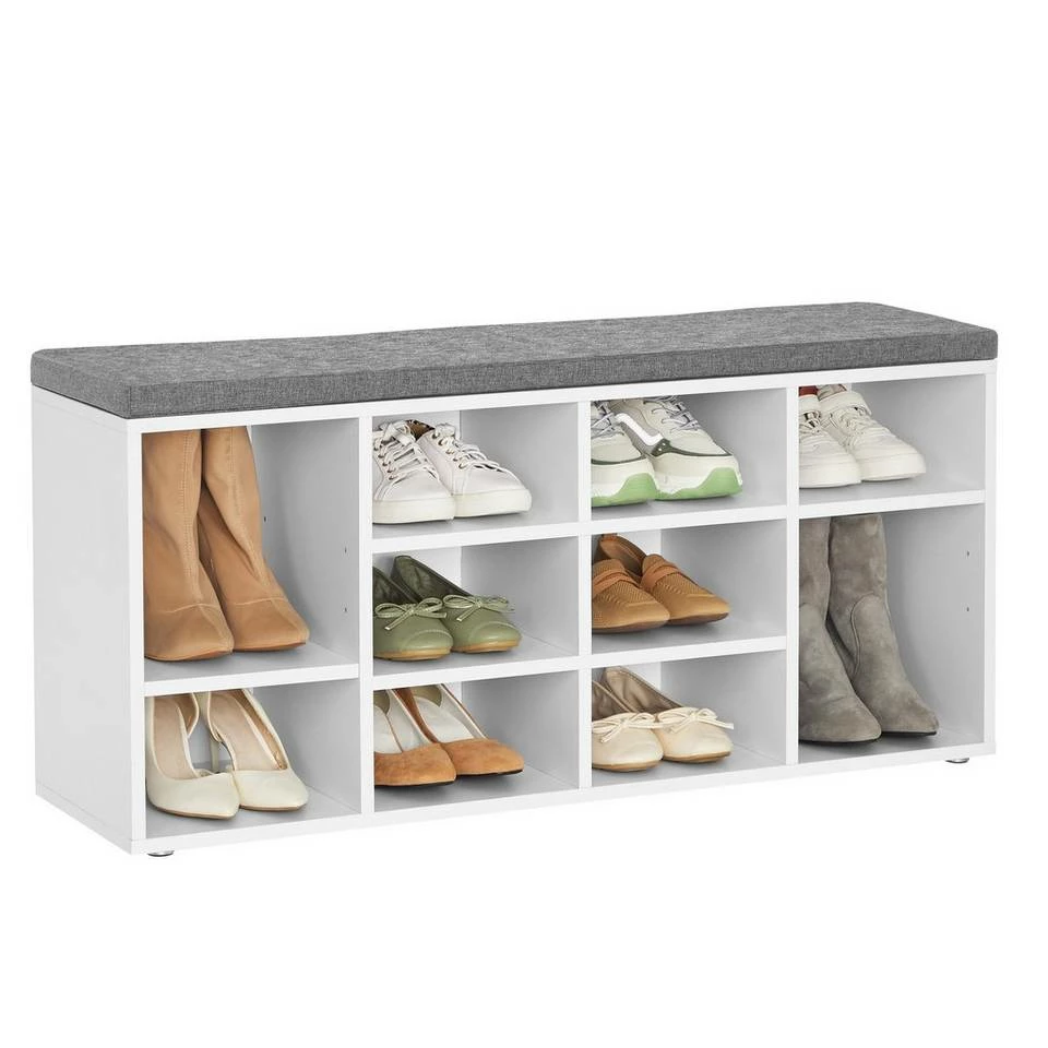 VASAGLE Schuhbank »LHS10«, Schuhregal, Sitzbank, 10 Fächer, mit Polsterung, multifunktional, 104 x 30 x 48 cm Natur, Vintage, Weiß 27 VASAGLE Schuhbank »LHS10«, Schuhregal, Sitzbank, 10 Fächer, mit Polsterung, multifunktional, 104 x 30 x 48 cm Natur, Vintage, Weiß – Bild 25