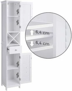 VASAGLE Badkommode »BBC69WT«, Hochschrank, Badschrank mit 2 Lamellentüren, weiß -Vasagleaus Geschaft 3d0162d9 f9d6 4cce b8c7 7c823a77a605