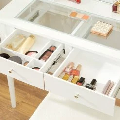 VASAGLE Schminktisch »RDT172W01«, Frisiertisch, mit Hocker und 10 Glühbirnen, transparente Tischplatte aus Hartglas -Vasagleaus Geschaft 3dd54569 dc61 415b 9fe9 cd46c2d759e1