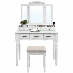 VASAGLE Schminktisch »RDT60WT RDT60BK«, Frisiertisch, Kosmetiktisch mit 3-teiliger Klappspiegel,mit Hocker Schwarz, Weiß 27 VASAGLE Schminktisch »RDT60WT RDT60BK«, Frisiertisch, Kosmetiktisch mit 3-teiliger Klappspiegel,mit Hocker Schwarz, Weiß -Vasagleaus Geschaft 3fa83537 cf3d 432c 8738 37063a816199