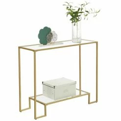 VASAGLE Konsolentisch »LGT023A01«, Beistelltisch, Stahlgestell, 100 x 35 x 80 cm, Wohnzimmer, goldfarben -Vasagleaus Geschaft 3fd6f2db 0c5b 49f7 aac0 9537a795032d