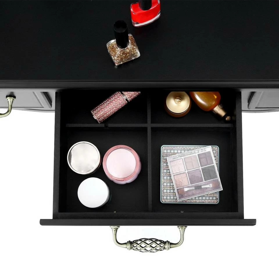 VASAGLE Schminktisch »RDT60WT RDT60BK«, Frisiertisch, Kosmetiktisch mit 3-teiliger Klappspiegel,mit Hocker Schwarz, Weiß 17 VASAGLE Schminktisch »RDT60WT RDT60BK«, Frisiertisch, Kosmetiktisch mit 3-teiliger Klappspiegel,mit Hocker Schwarz, Weiß – Bild 15