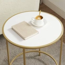 VASAGLE Beistelltisch »LET282A10«, Nachttisch, rund, mit Oberfläche aus Holzspanplatte und goldfarbenem Metallrahmen, weiß-goldfarben -Vasagleaus Geschaft 42802c83 eef6 46cc 8641 64c37ea24d5b