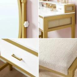 VASAGLE Schminktisch »RVT006A10/B01«, Frisiertisch, Kosmetiktisch, mit Hocker, mit ovalem Spiegel und 5 Schubladen Vintagebraun-Schwarz, Weiß-goldfarben 33 VASAGLE Schminktisch »RVT006A10/B01«, Frisiertisch, Kosmetiktisch, mit Hocker, mit ovalem Spiegel und 5 Schubladen Vintagebraun-Schwarz, Weiß-goldfarben -Vasagleaus Geschaft 453878ff 6291 47f7 8f79 f1b3eda0953c