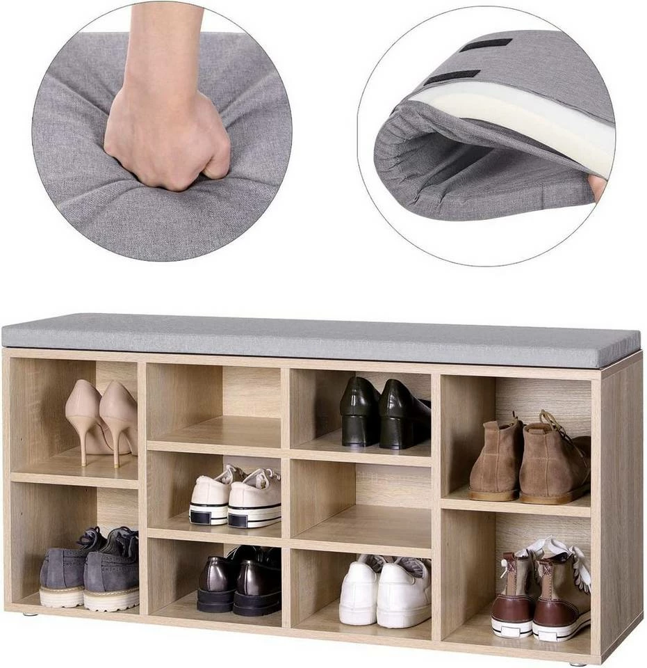 VASAGLE Schuhbank »LHS10«, Schuhregal, Sitzbank, 10 Fächer, mit Polsterung, multifunktional, 104 x 30 x 48 cm Natur, Vintage, Weiß 17 VASAGLE Schuhbank »LHS10«, Schuhregal, Sitzbank, 10 Fächer, mit Polsterung, multifunktional, 104 x 30 x 48 cm Natur, Vintage, Weiß – Bild 15