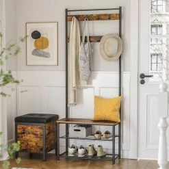 VASAGLE Garderobenständer »HSR41«, Kleiderständer mit Schuhablagen, vintage Grau, Walnussbraun