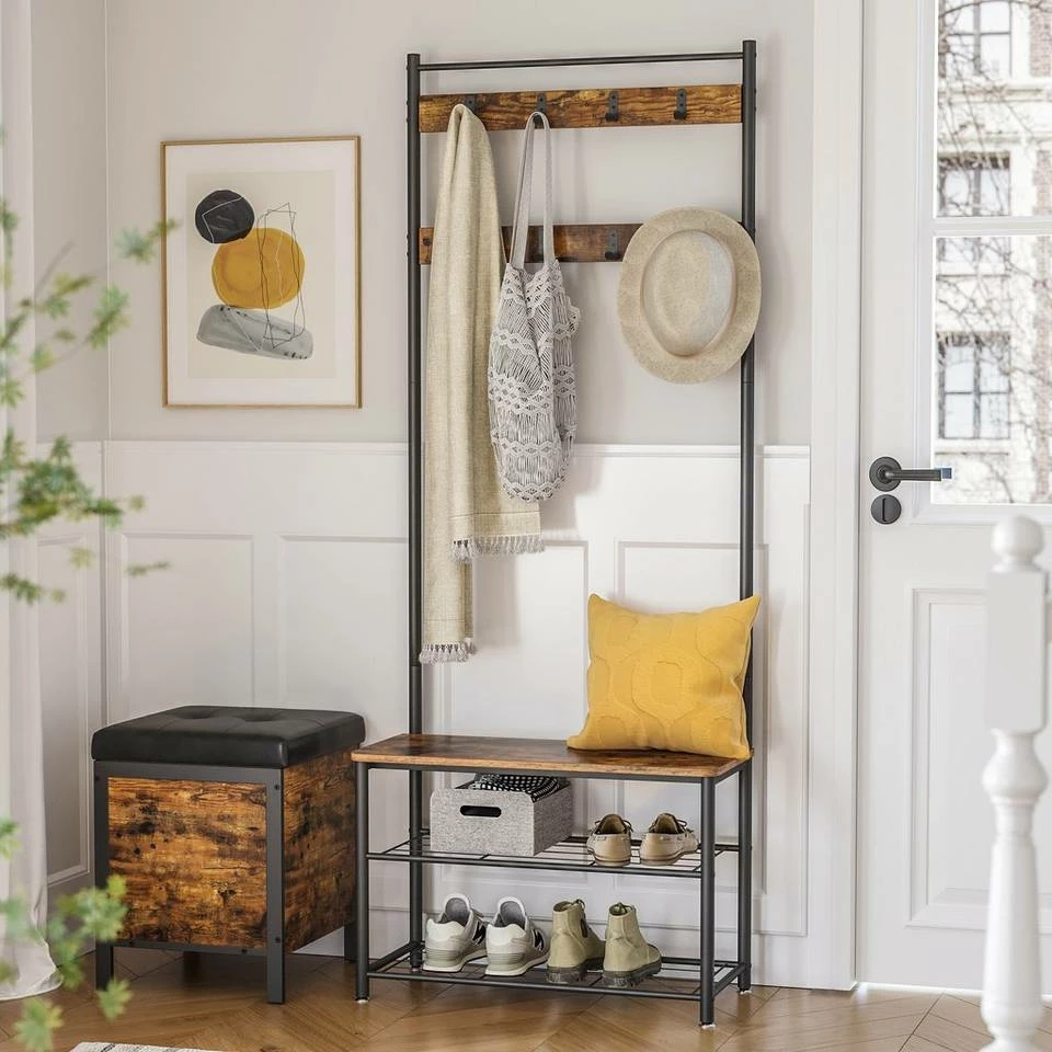 VASAGLE Garderobenständer »HSR41«, Kleiderständer mit Schuhablagen, vintage Grau, Walnussbraun 3 VASAGLE Garderobenständer »HSR41«, Kleiderständer mit Schuhablagen, vintage Grau, Walnussbraun