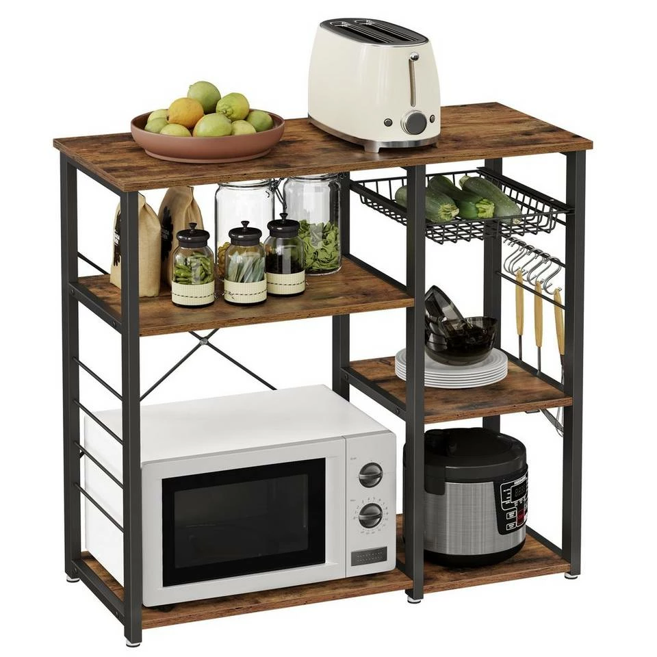 VASAGLE Standregal »KKS90X«, Regal, für Küche, mit Metallgestell, praktische Haken, ausziehbares Gitterfach, im Vintage-Look 3 VASAGLE Standregal »KKS90X«, Regal, für Küche, mit Metallgestell, praktische Haken, ausziehbares Gitterfach, im Vintage-Look