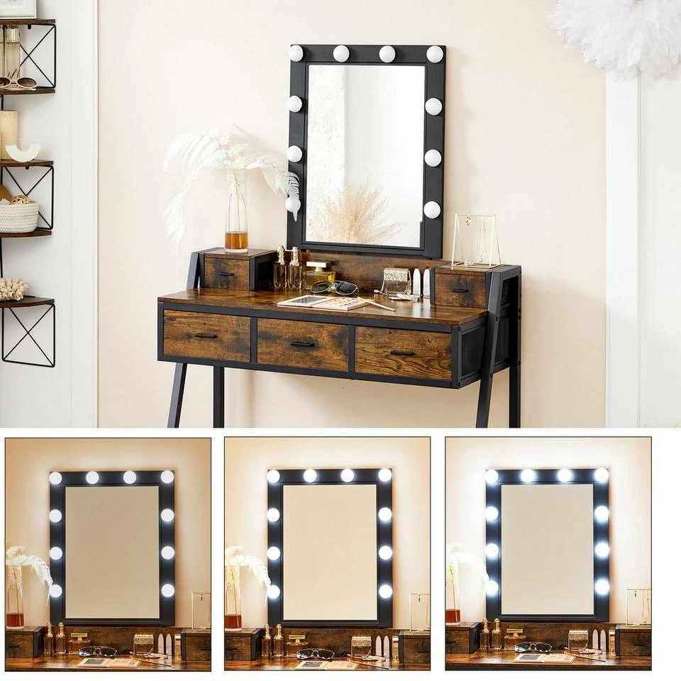 VASAGLE Schminktisch »RVT015B01«, Frisiertisch, Kosmetiktisch, mit Hocker und Spiegel, 10 LED-Glühbirnen, vintage 3 VASAGLE Schminktisch »RVT015B01«, Frisiertisch, Kosmetiktisch, mit Hocker und Spiegel, 10 LED-Glühbirnen, vintage