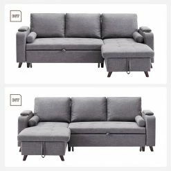 VASAGLE Schlafsofa »LCS801«, Bettsofa mit Stauraum, Ecksofa, mit Becherhalter, einfache Montage, 223 x 142 x 88 cm (L x B x H), modern Dunkelgrau, Hellgrau -Vasagleaus Geschaft 4d50c021 13b3 4f9b a8d4 1383b2dc12fc