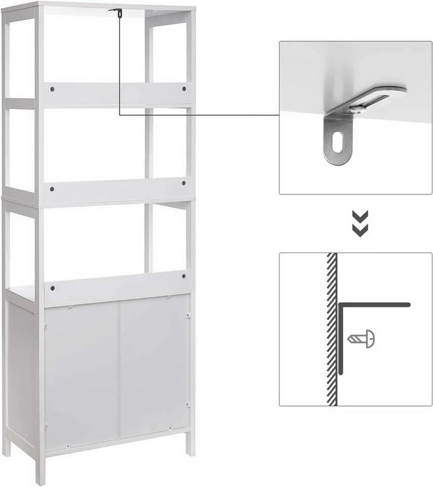 VASAGLE Badkommode »BBC82WT«, Badschrank, Bücherregal, 60 x 32,5 x 154 cm, mattweiß 8 VASAGLE Badkommode »BBC82WT«, Badschrank, Bücherregal, 60 x 32,5 x 154 cm, mattweiß – Bild 6