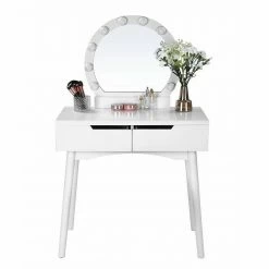 VASAGLE Schminktisch »RDT11WL RDT11BL«, Frisiertisch, Kosmetiktisch, mit Beleuchtung und gepolsterter Hocker Schwarz, Wei&szlig; -Vasagleaus Geschaft 56b197a8 5e68 4850 a6c0 9ff51298eed3