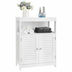 VASAGLE Badkommode »BBC40/040«, Badezimmerschrank, Badezimmerregal, Aufbewahrungsregal, mit 2 Türen Grau, Weiß