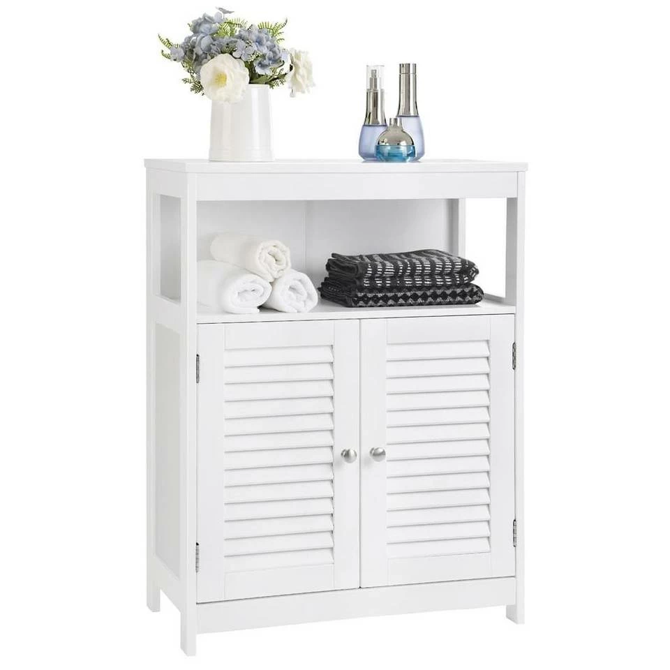 VASAGLE Badkommode »BBC40/040«, Badezimmerschrank, Badezimmerregal, Aufbewahrungsregal, mit 2 Türen Grau, Weiß 2 VASAGLE Badkommode »BBC40/040«, Badezimmerschrank, Badezimmerregal, Aufbewahrungsregal, mit 2 Türen Grau, Weiß