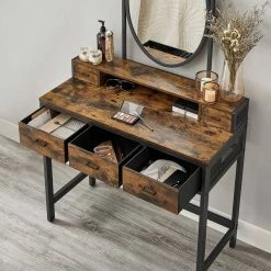 VASAGLE Schminktisch »RVT006A10/B01«, Frisiertisch, Kosmetiktisch, mit Hocker, mit ovalem Spiegel und 5 Schubladen Vintagebraun-Schwarz, Weiß-goldfarben 22 VASAGLE Schminktisch »RVT006A10/B01«, Frisiertisch, Kosmetiktisch, mit Hocker, mit ovalem Spiegel und 5 Schubladen Vintagebraun-Schwarz, Weiß-goldfarben -Vasagleaus Geschaft 5abb41a7 9774 433f 9753 437943c078ad