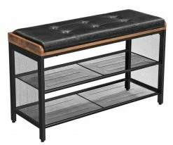 VASAGLE Schuhbank »LBS75X«, Schuhregal, schwarzes Kunstleder, 80 x 30 x 48 cm (L x B x H)