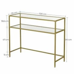 VASAGLE Konsolentisch »LGT025A01«, Beistelltisch mit 2 Ablagen, Hartglas, Metallgestell, für Wohnzimmer, Flur, goldfarben 18 VASAGLE Konsolentisch »LGT025A01«, Beistelltisch mit 2 Ablagen, Hartglas, Metallgestell, für Wohnzimmer, Flur, goldfarben -Vasagleaus Geschaft 5be05672 5332 4331 8c48 3e02d54de124